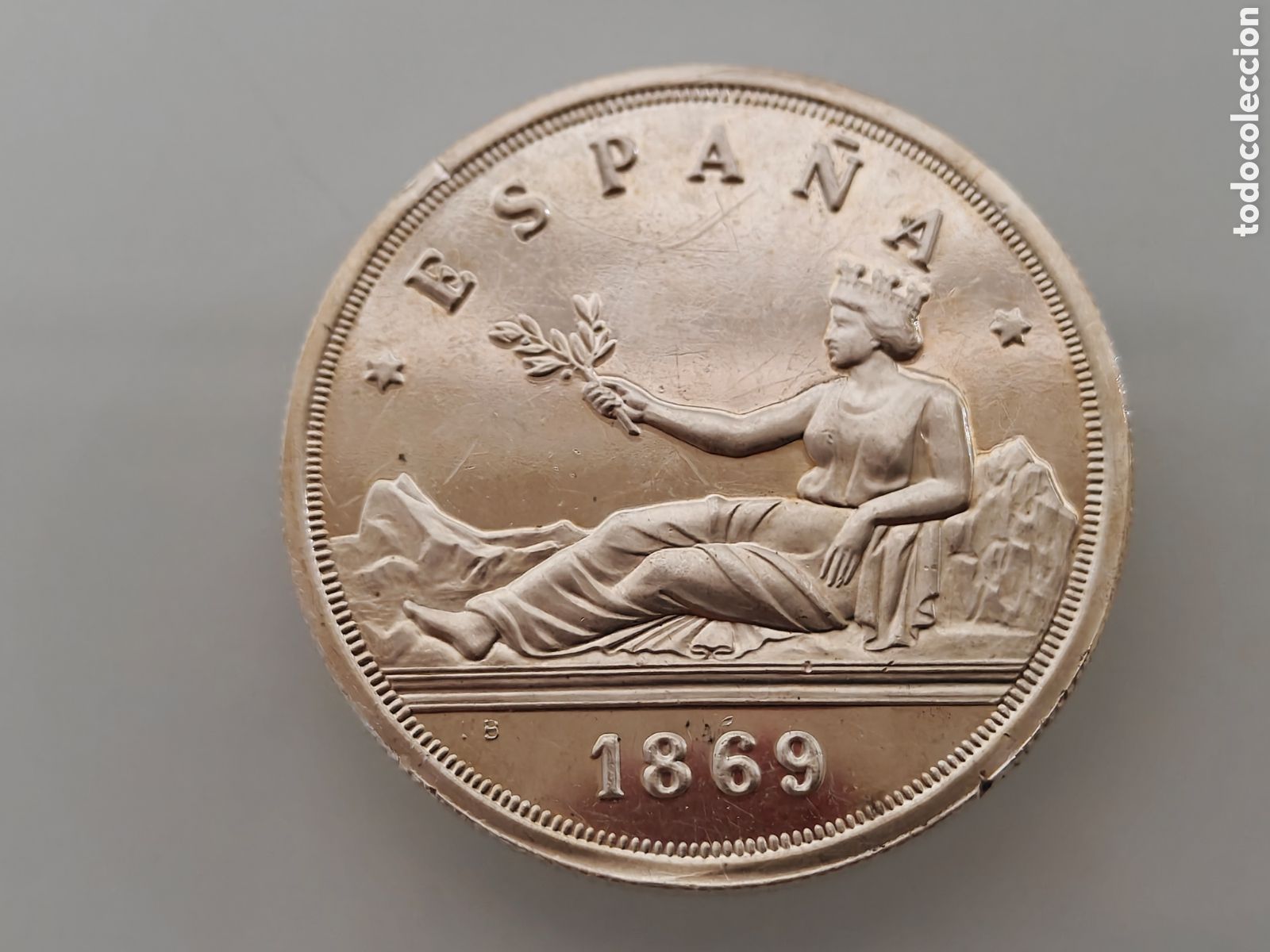 Monedas de Espa&ntilde;a: ANTIGUA MEDALLA 1 ONZA PLATA 999 5 PESETAS 1869 PROOF UNICA EN TODOCOLECCION