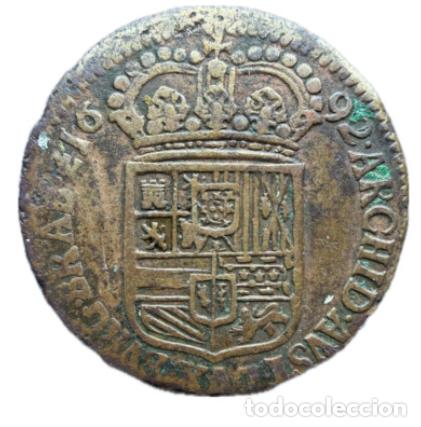 Monedas de Espa&ntilde;a: Carlos II (1665-1700). 1 liard. 1692. Amberes.
