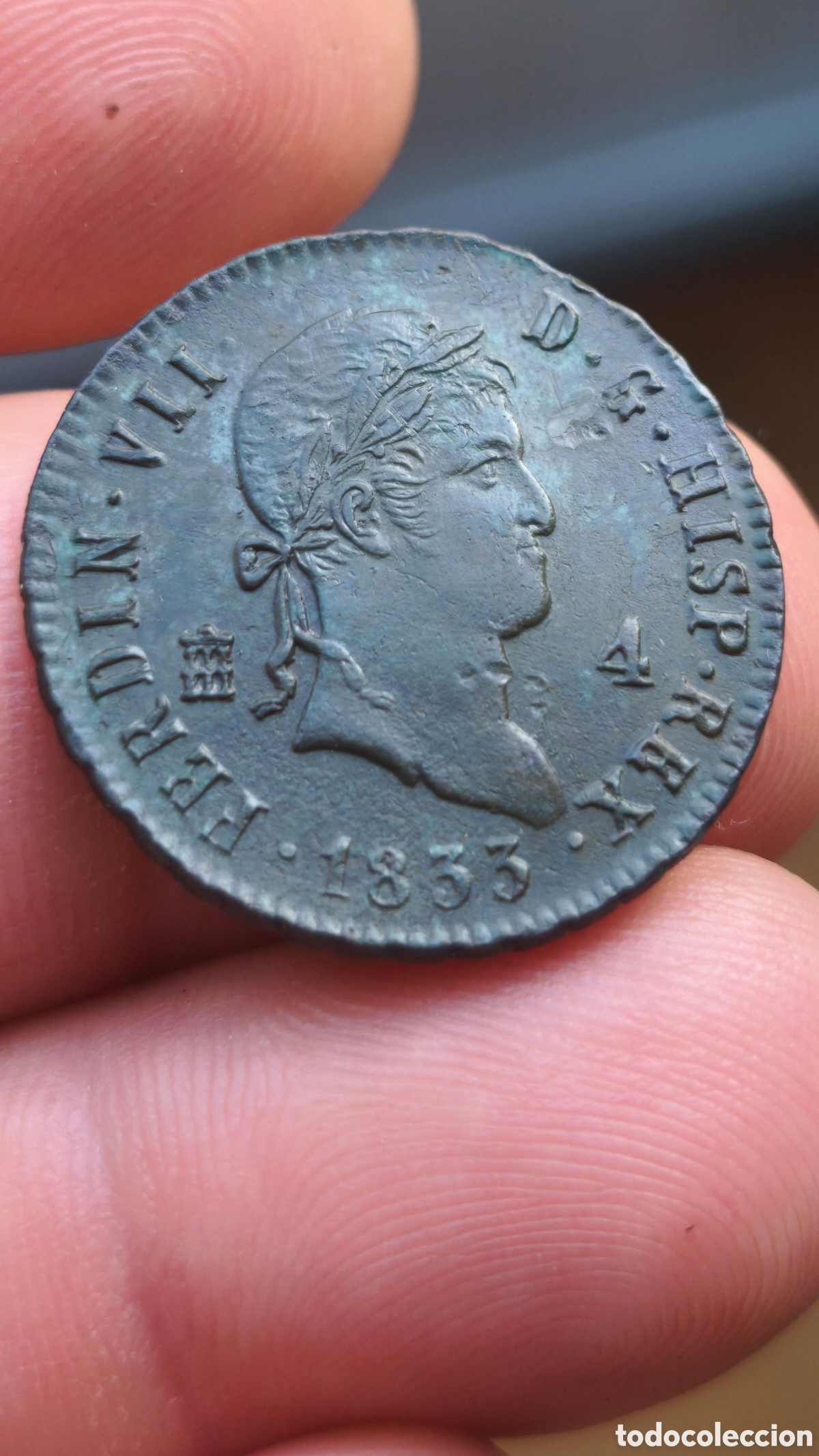 Monedas de Espa&ntilde;a: Fernando VII 1833 4 maravedis Segovia