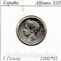 Monnaies d'Espagne: ESPA&Ntilde;A 1900-01, 1 PESETA, ALFONSO XIII. AG. EBC, 2 FOTOS