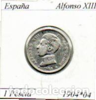 Monnaies d'Espagne: ESPA&Ntilde;A 1904-04, 1 PESETA, AFONSO XIII, AG, MBC, 2 FOTOS