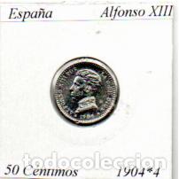 Monnaies d'Espagne: ESPA&Ntilde;A 1904-4, 50 C&Eacute;NTIMOS, AFONSO XIII, AG, MBC, 2 FOTOS