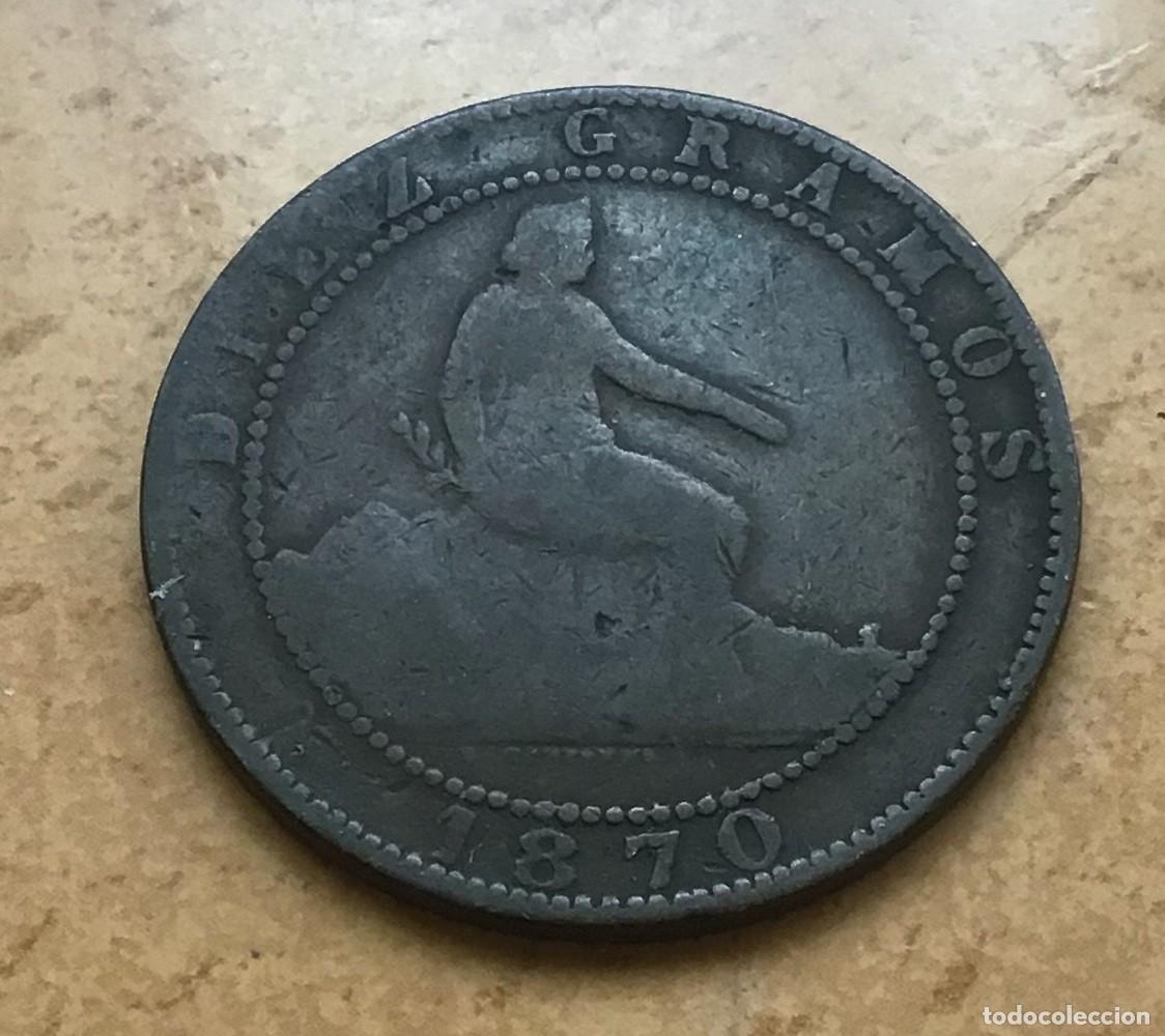 Monedas de Espa&ntilde;a: 10 c&eacute;ntimos de Espa&ntilde;a. A&ntilde;o 1870. Cobre - Foto 2