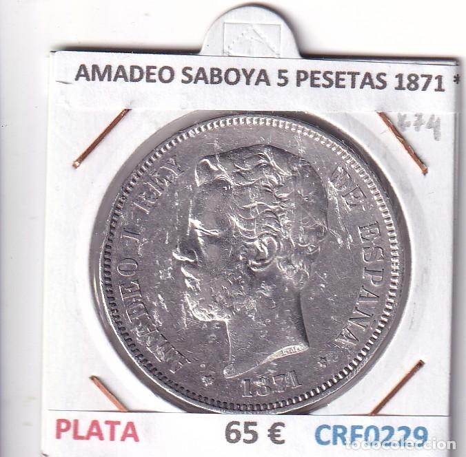 Monedas de Espa&ntilde;a: CRF0229 MONEDA ESPA&Ntilde;A AMADEO SABOYA 5 PESETAS 1871 *74 PLATA