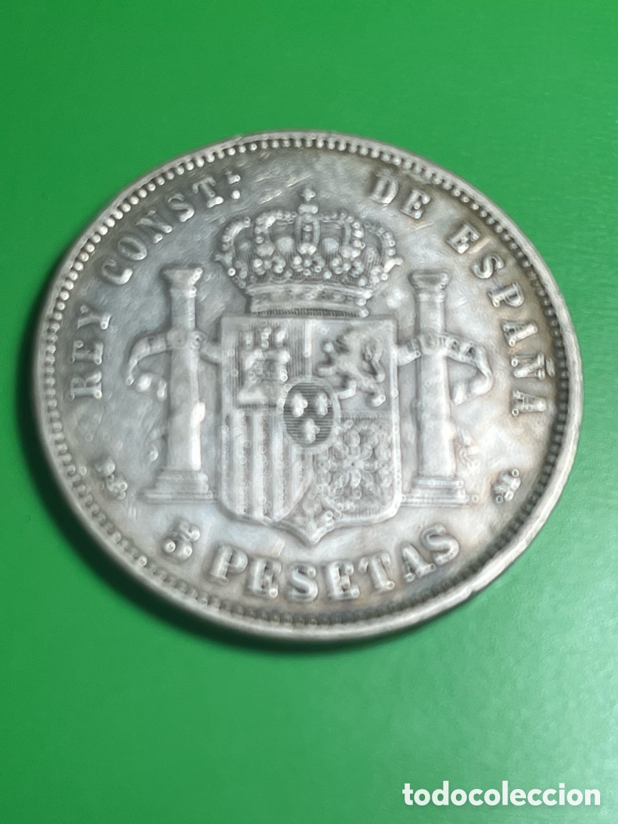 Monedas de Espa&ntilde;a: 5 pesetas de plata de 1877.
