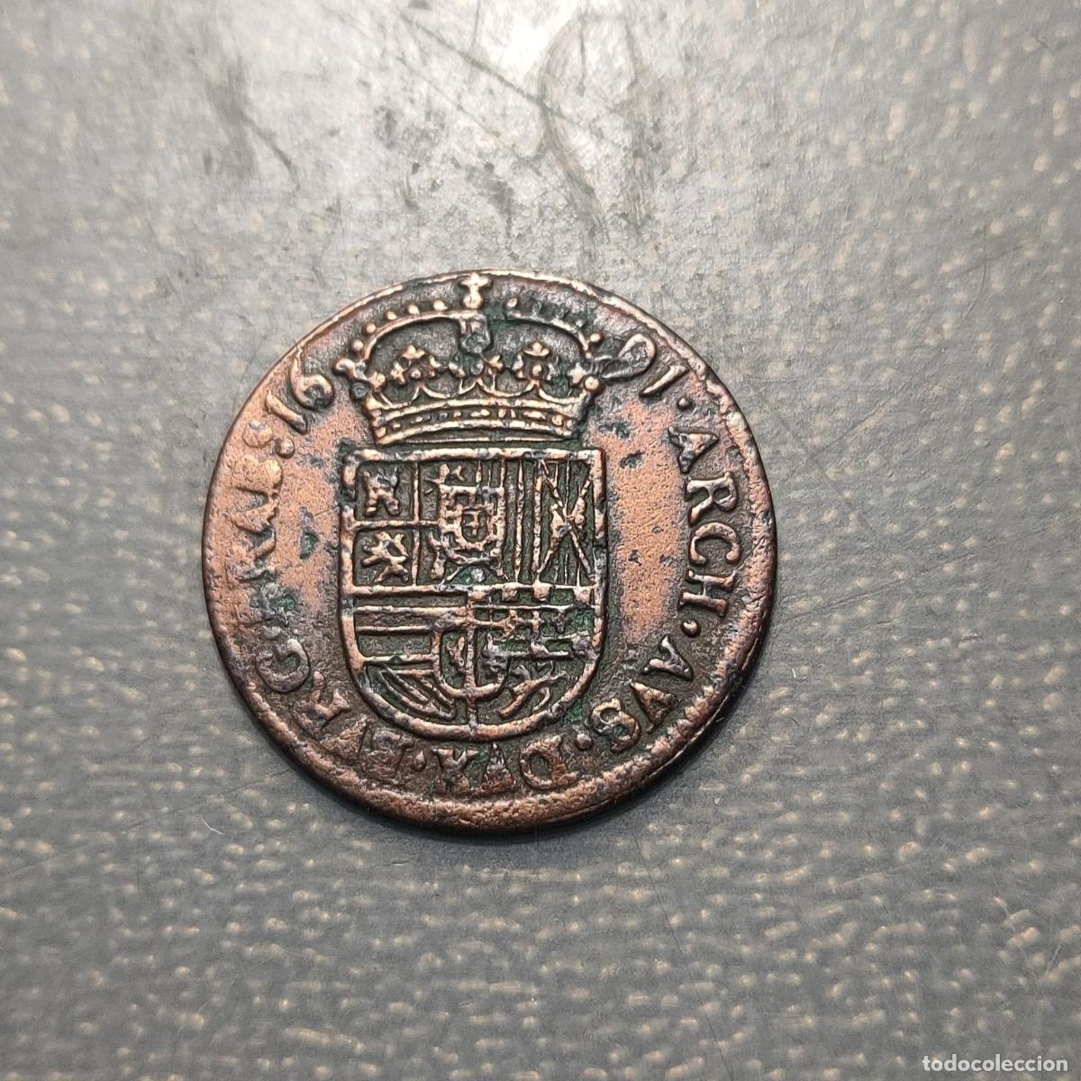 Monedas de Espa&ntilde;a: IMPERIO ESPA&Ntilde;OL PAISES BAJOS BRUSELAS CARLOS II 1 LIARD 1691 MBC