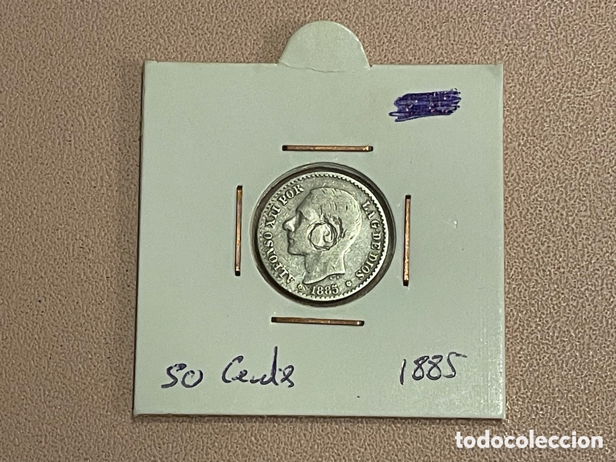 Monedas de Espa&ntilde;a: 50 C&eacute;ntimos Alfonso XII 1885 plata - error de acu&ntilde;aci&oacute;n