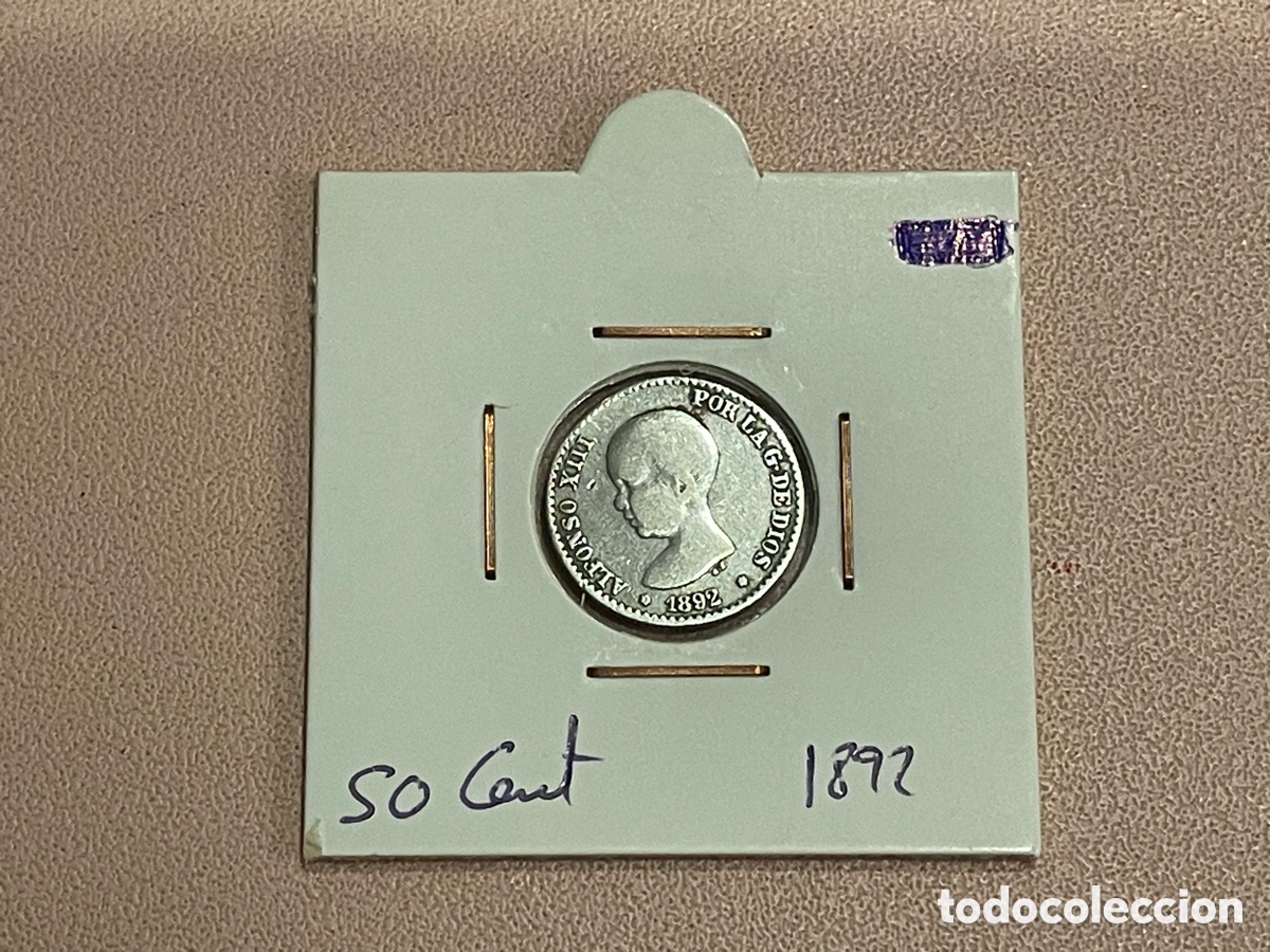 Monedas de Espa&ntilde;a: 50 C&eacute;ntimos Alfonso XIII 1892 plata - busto infantil - MBC+