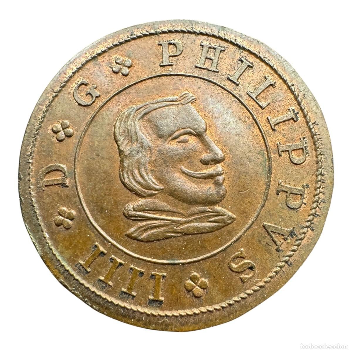 Monedas de Espa&ntilde;a: 16 Maraved&iacute;s 1664 Segovia BR. Prueba para examen de grabador en la casa de la moneda Siglo XIX