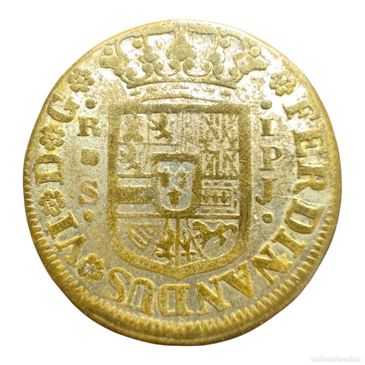 Monedas de Espa&ntilde;a: Fernando VI. Real 1754 Sevilla PJ. Falso de &eacute;poca en metal EBC