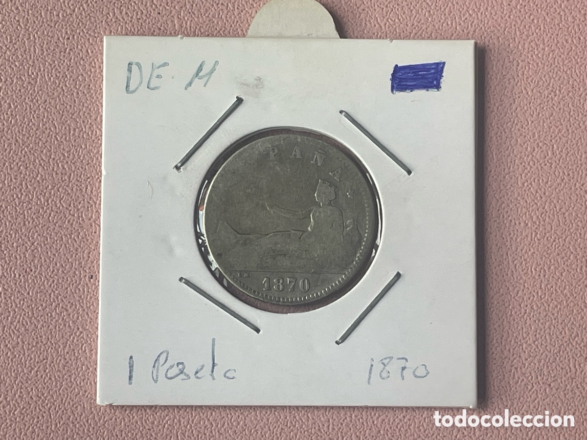 Monedas de Espa&ntilde;a: 1 Peseta 1870 Gobierno Provisional plata ensayadores DE-M - BC/BC+
