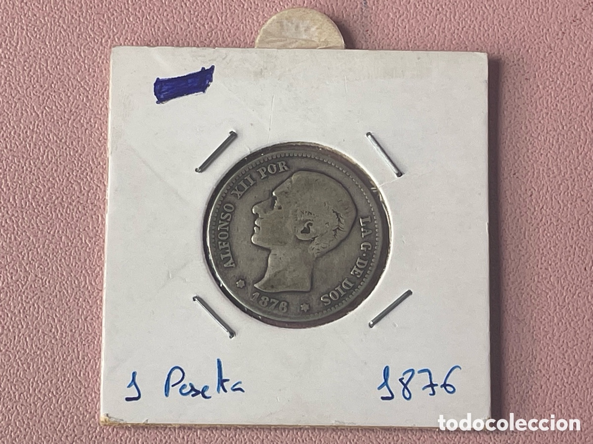 Monedas de Espa&ntilde;a: 1 Peseta Alfonso XII 1876 plata ensayadores DE-M - BC+/MBC-