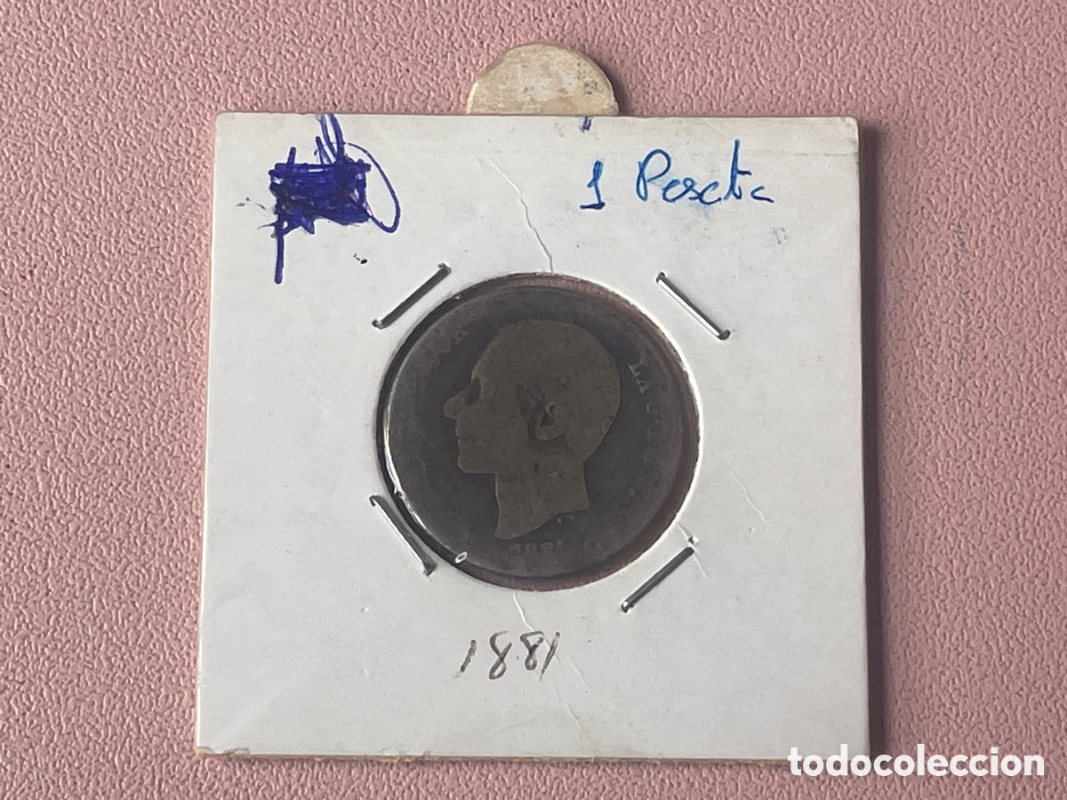 Moedas de Espanha: 1 Peseta Alfonso XII 1881 plata - RC/BC
