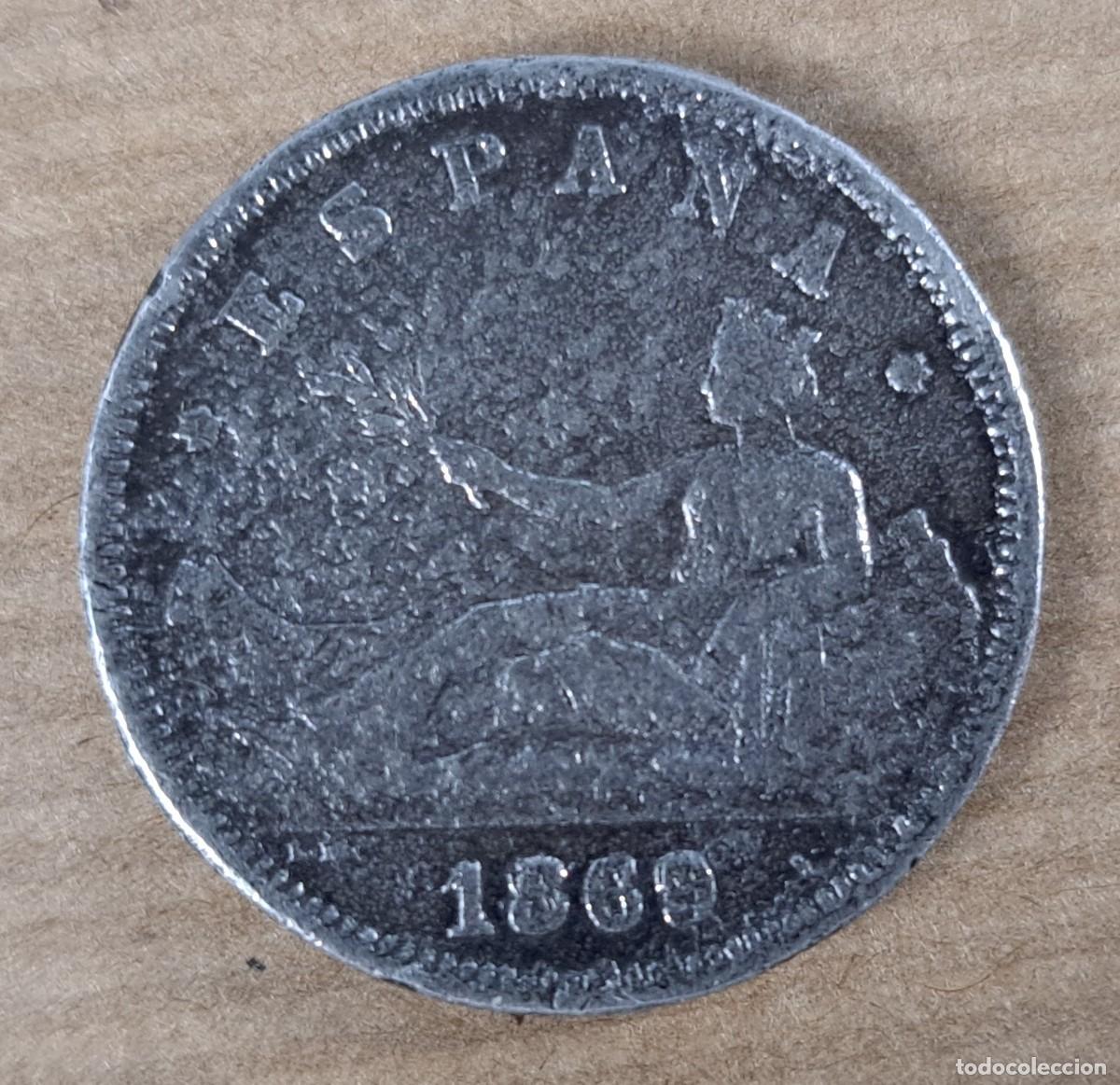 Monedas de Espa&ntilde;a: Moneda de 2 pesetas, 1869, Rep&uacute;blica. falsa de &eacute;poca