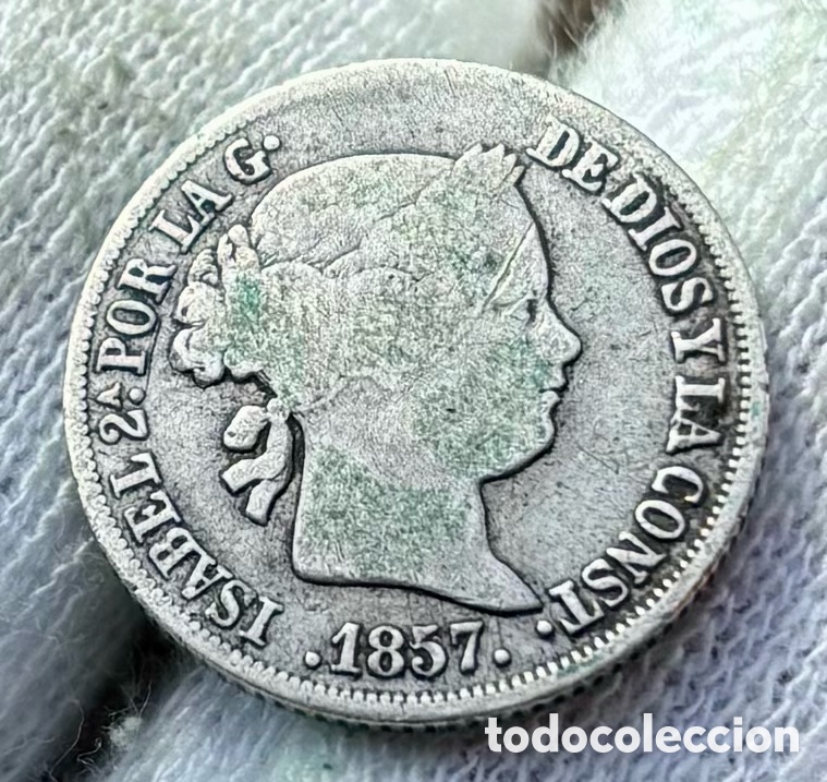 Monedas de Espa&ntilde;a: Moneda PLATA 2 Reales 1857 Madrid. ISABEL II