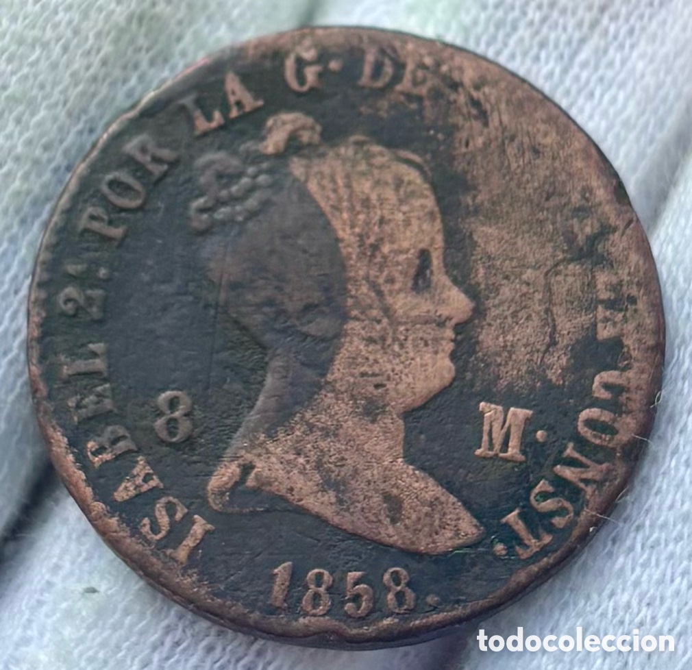 Monedas de Espa&ntilde;a: Moneda 8 Maravedis 1858 Barcelona. ISABEL II