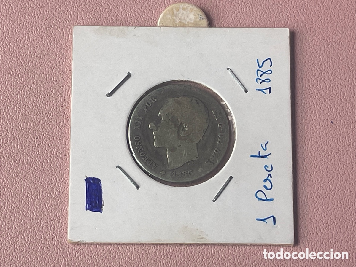 Monedas de Espa&ntilde;a: 1 Peseta Alfonso XII 1885 plata - BC+/MBC-
