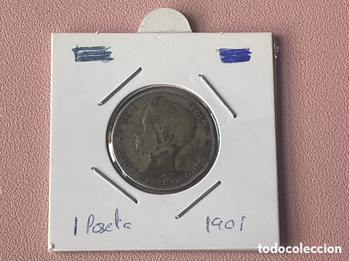 Monedas de Espa&ntilde;a: 1 Peseta Alfonso XIII 1901 plata ensayadores SMV - BC+/MBC