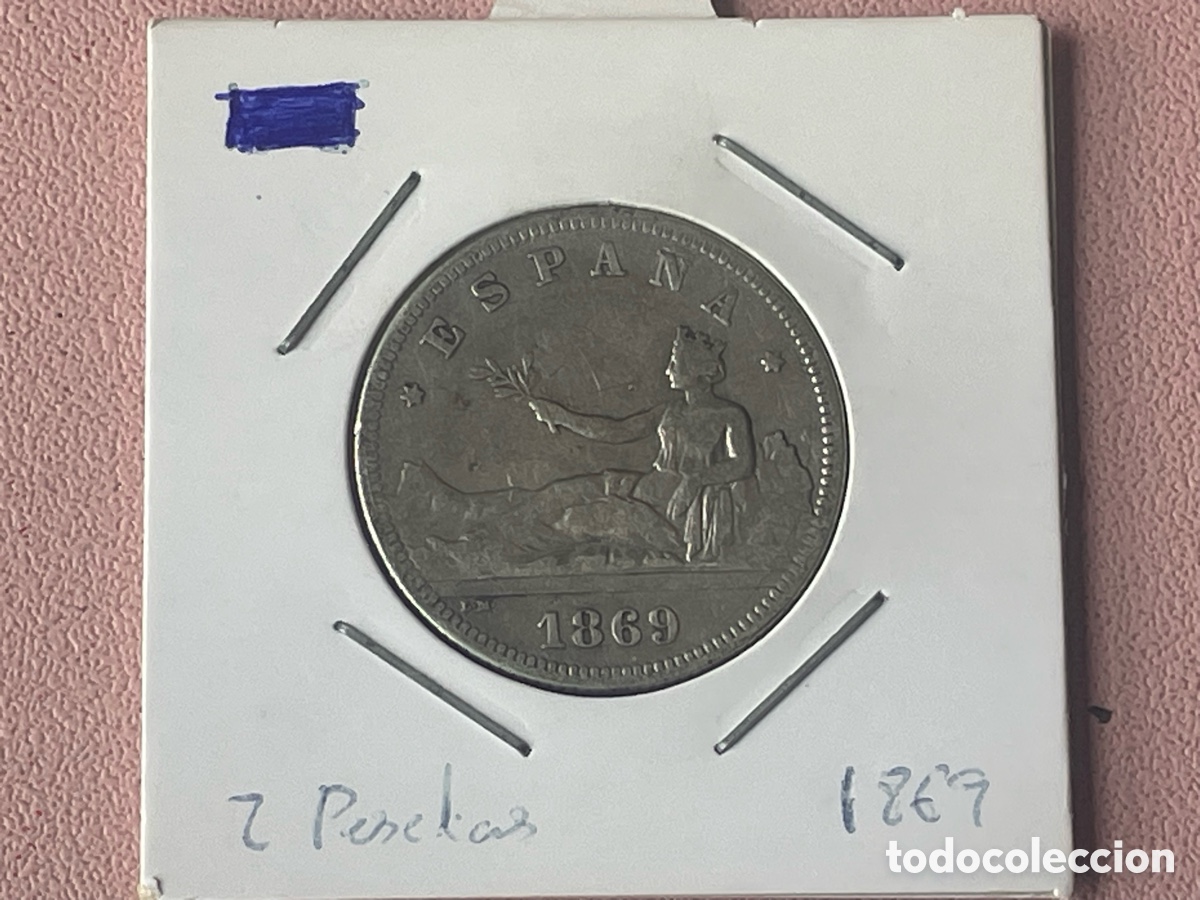 Monedas de Espa&ntilde;a: 2 Pesetas 1869 Gobierno Provisional plata ensayadores SNM - MBC/MBC+