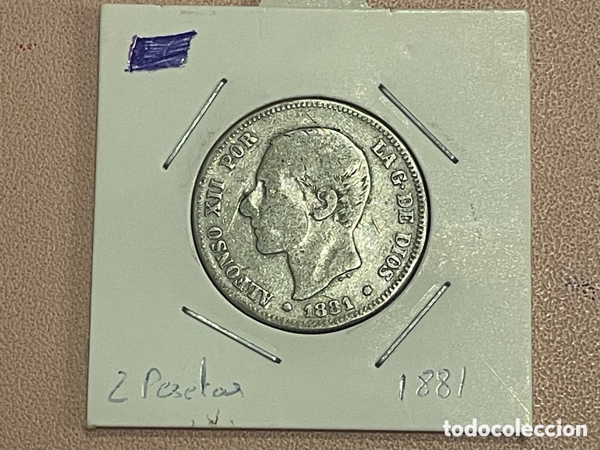 Monedas de Espa&ntilde;a: 2 Pesetas Alfonso XII 1881 plata ensayadores MSM - MBC