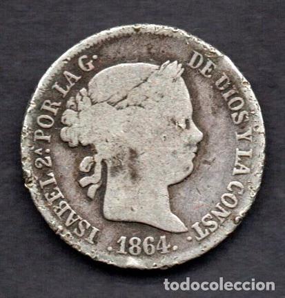 Monedas de Espa&ntilde;a: ISABEL II - 2 REALES de PLATA - 1864 SEVILLA