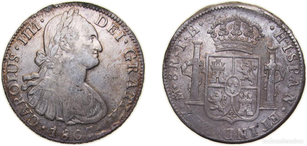 Monedas de Espa&ntilde;a: Mexico Spanish colony 1807 Mo TH 8 Reales - Carlos IV Silver (.903) Mexico City Mint 26.9g XF KM109