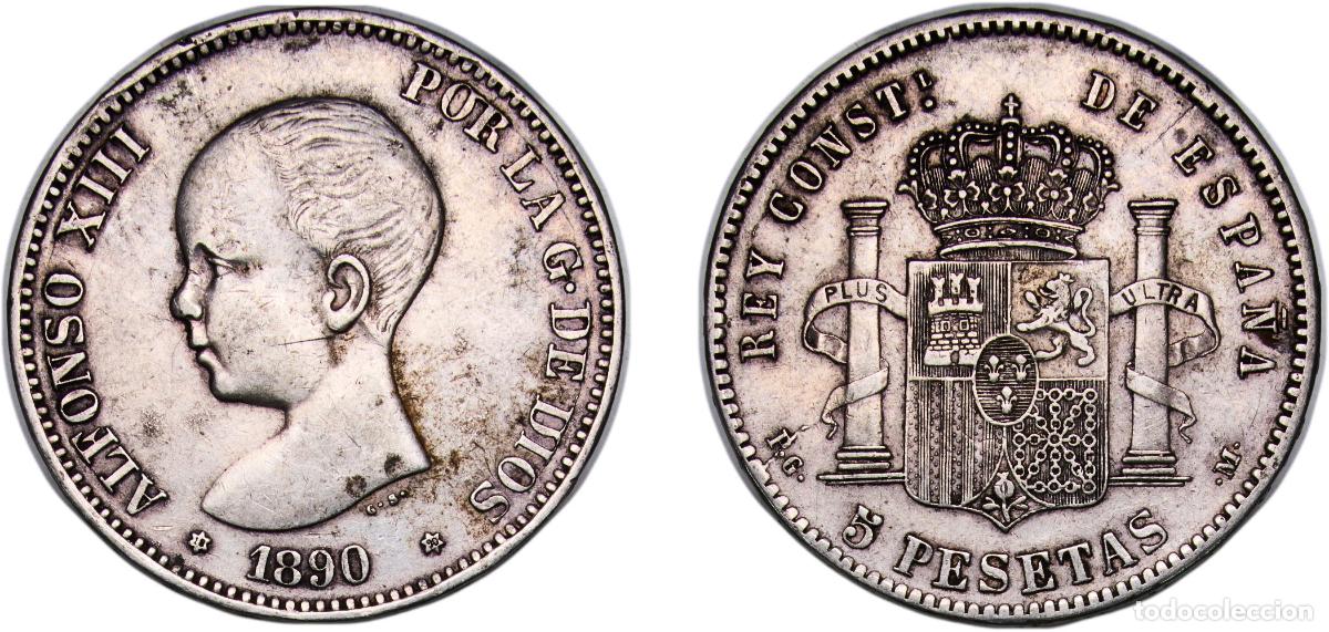 Monedas de Espa&ntilde;a: Spain Kingdom 1890 *18-90 PGM 5 Pesetas - Alfonso XIII (Sevillian counterfeit in silver) Silver (.9