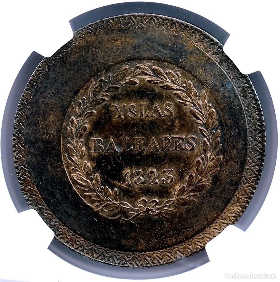 Monedas de Espa&ntilde;a: SC. Spain-Fernando VII. 5 Pesetas 1823 Mallorca. NGC AU/EBC/XF Plata 27 g.
