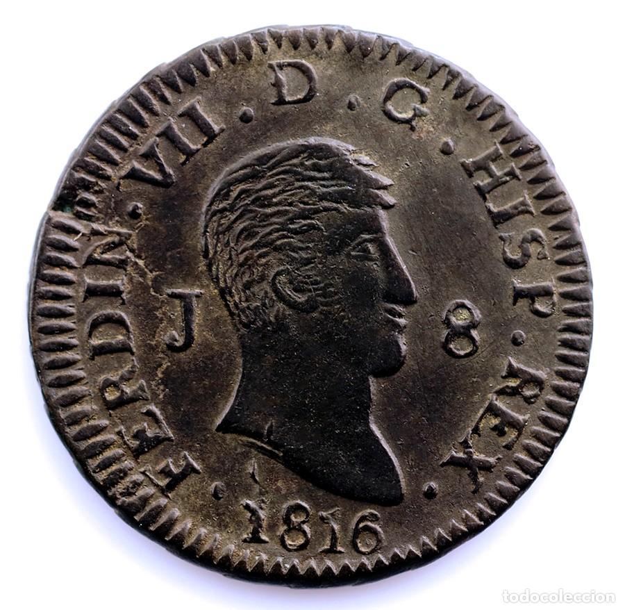 Coins of Spain: SC. Spain-Fernando VII. 8 Maraved&iacute;s 1816 Jubia. EBC-/MBC+ Cobre 11,12 g. Escasa