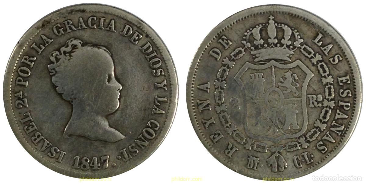 Moedas de Espanha: 1283 ESPA&Ntilde;A 1847 ISABEL II - 2 REALES 1847 MADRID CL