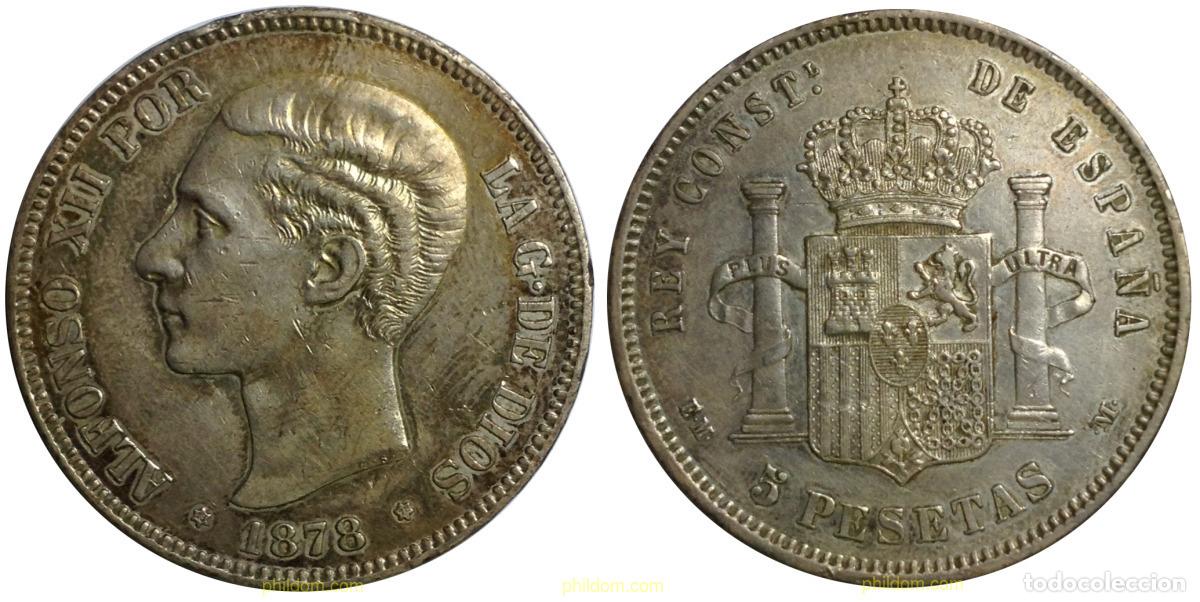 Moedas de Espanha: 1367 ESPA&Ntilde;A 1878 ALFONSO XII - 1878 *78 - EM M 5 PESETAS