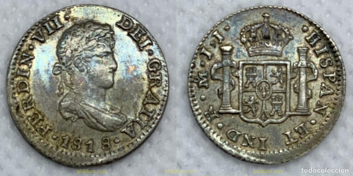 Monedas de Espa&ntilde;a: 2421 ESPA&Ntilde;A 1818 FERNANDO VII 1818 1/2 REAL JJ MEXICO