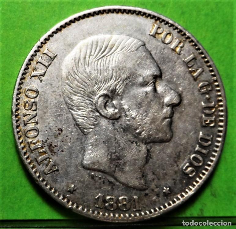 Monedas de Espa&ntilde;a: ALFONSO XII, 1881, 50 Centavos de peso, FILIPINAS, MBC+, Ag