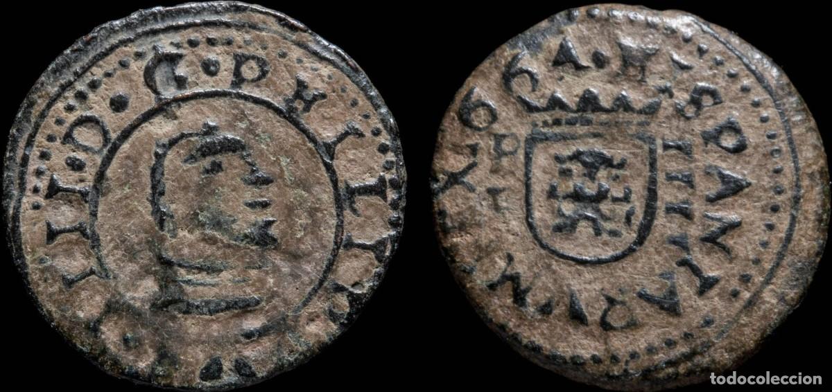 Monedas de Espa&ntilde;a: 1664, 4 Maravedis Philips IV, Burgos Mint - 16 mm / 1.38 gr.
