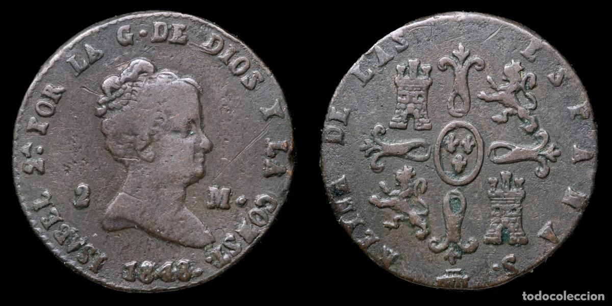 Monedas de Espa&ntilde;a: 1848, 2 Maravedis Isabella II, Segovia Mint - 18 mm / 2,36 gr.