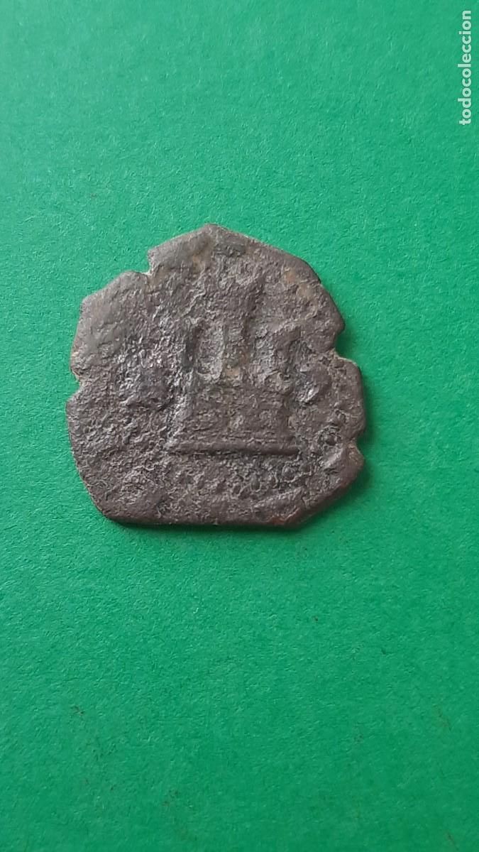 Monedas de Espa&ntilde;a: (FELIPE II)(SIN FECHA) 2 MARAVEDIS BURGOS LUNA MENGUANTE A DERECHA DE CASTILLO