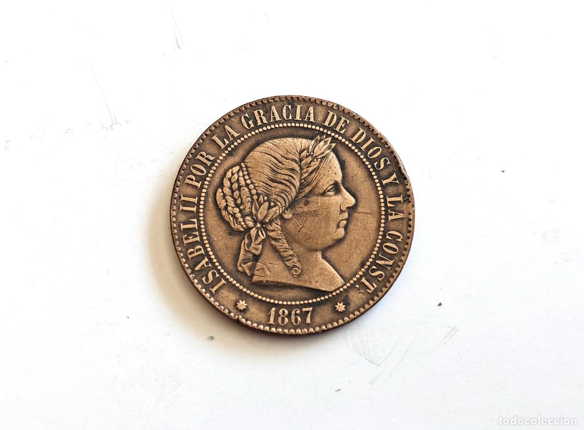 Coins of Spain: 5 centimos de escudo 1867 _ Barcelona _ Isabel 2&ordf;