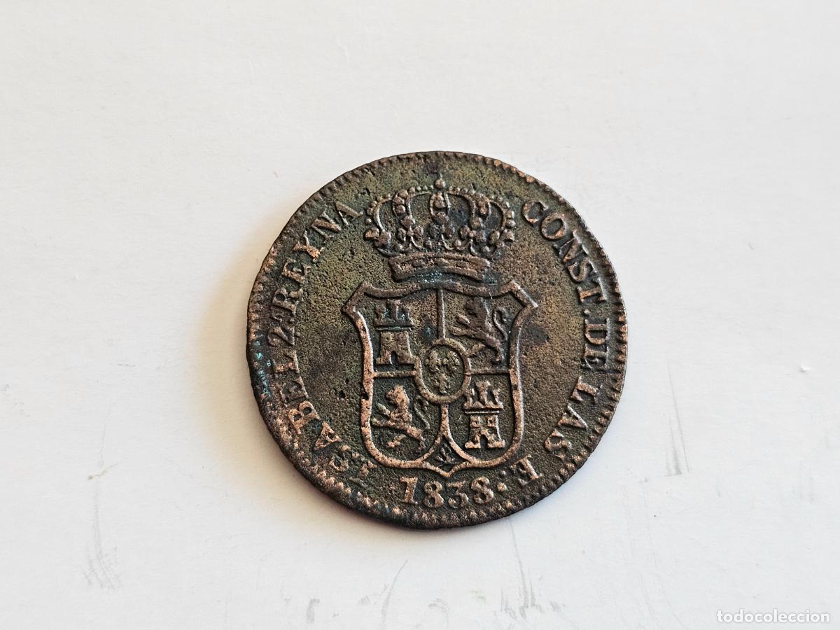 Monedas de Espa&ntilde;a: 3 cuar 1838 _ Barcelona _ Isabel 2&ordf;