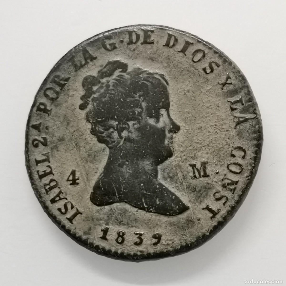 Monedas de Espa&ntilde;a: Isabel II 4 Maraved&iacute;s 1839 Segovia.