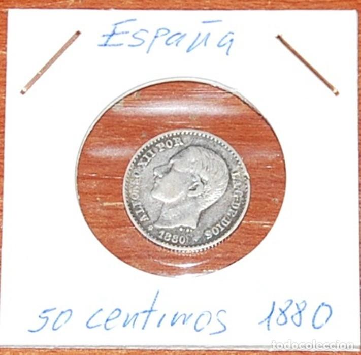 Monedas de Espa&ntilde;a: 50 CENTIMOS DE PLATA ALFONSO XII 1880 *8-0 MBC