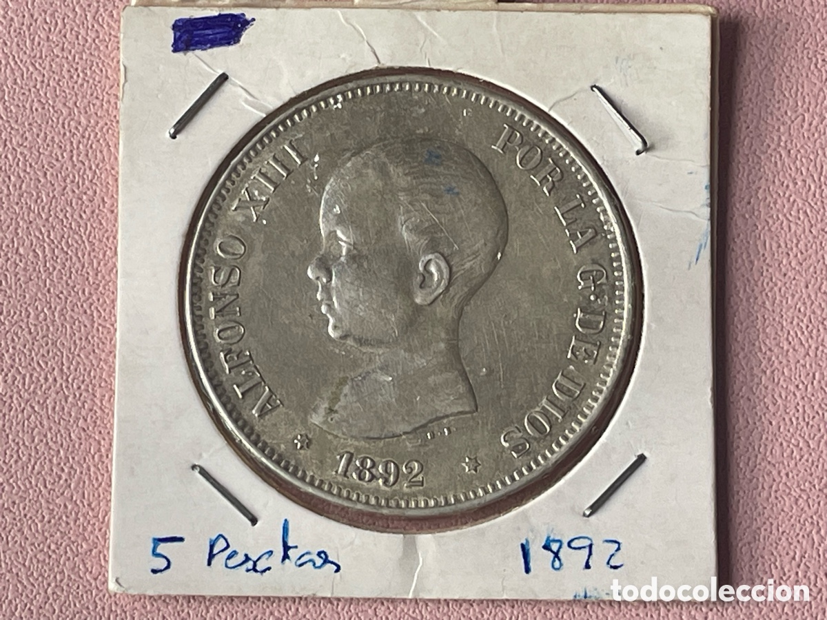 Monedas de Espa&ntilde;a: 5 Pesetas Alfonso XIII 1892 *18-92* PGM Tipo Pel&oacute;n &mdash; Plata &mdash; Escasa