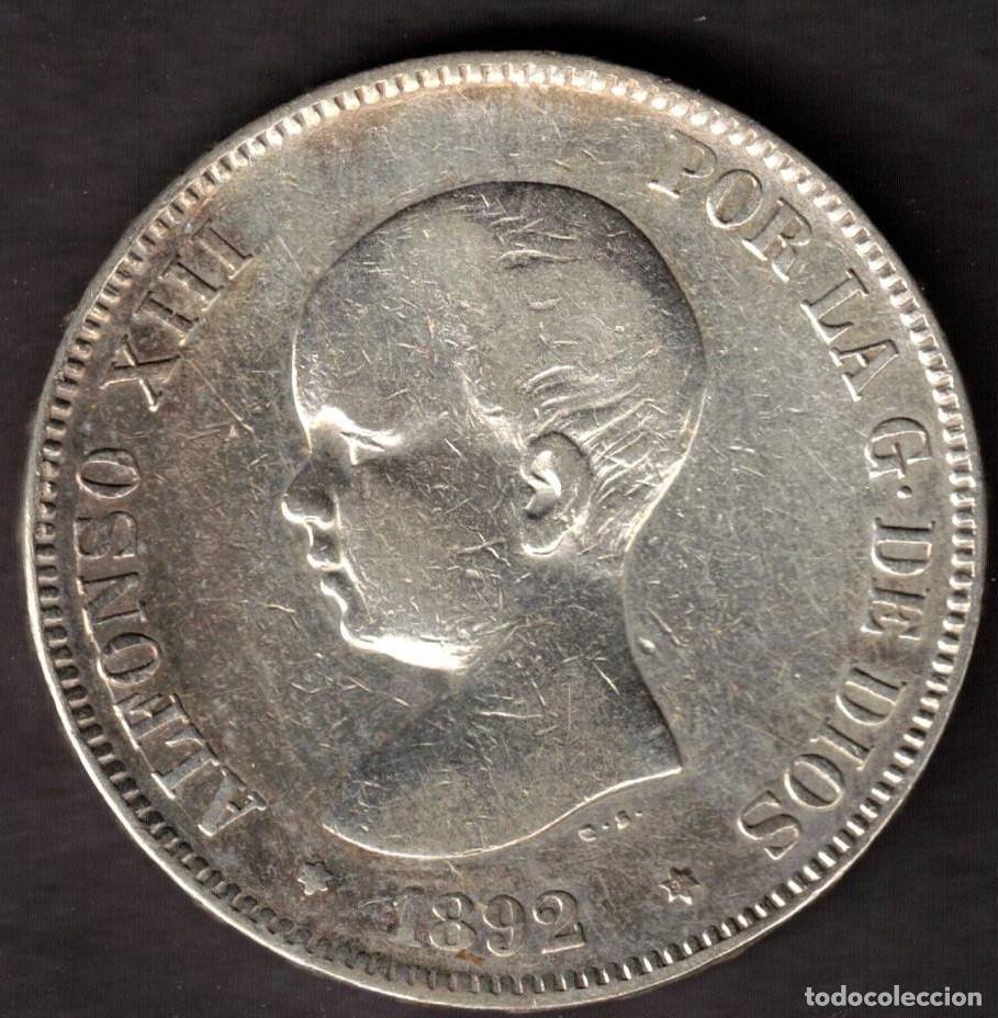 M&uuml;nzen von Spanien: ESPA&Ntilde;A MONEDA 5 PESETAS ALFONSO XIII 1892 PGM