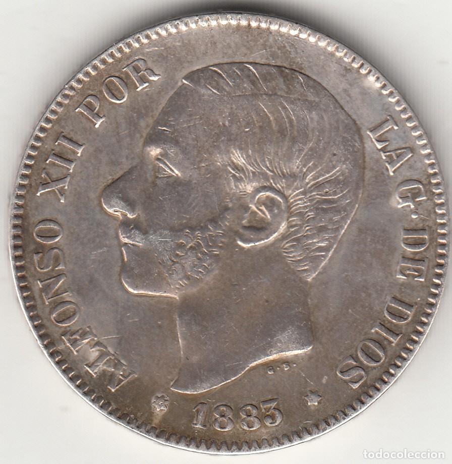 Monedas de Espa&ntilde;a: ALFONSO XII: 5 PESETAS 1883 ESTRELLAS 18-8X MSM / PLATA