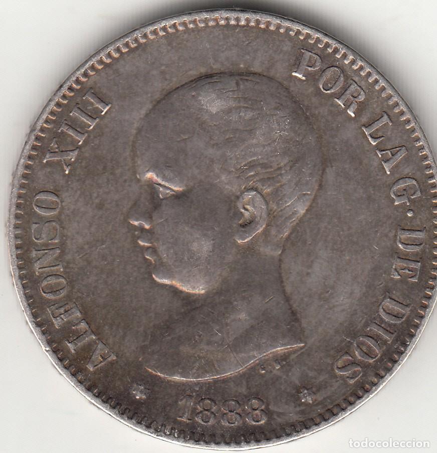 Monedas de Espa&ntilde;a: ALFONSO XIII: 5 PESETAS 1888 ESTRELLAS 18-88 MPM / PLATA