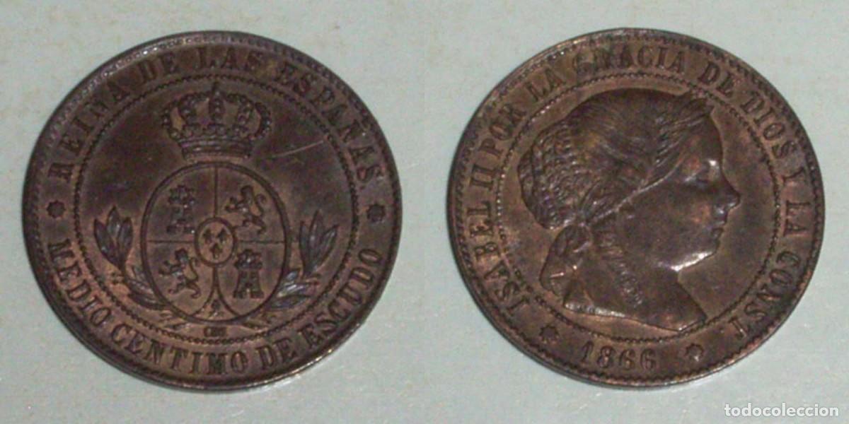 Monedas de Espa&ntilde;a: 1/2 Ctmo. Escudo 1866 Barcelona-OM