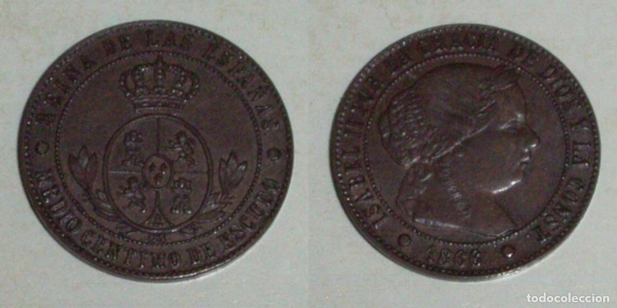 Monedas de Espa&ntilde;a: 1/2 Ctmo. Escudo 1866 Barcelona-OM