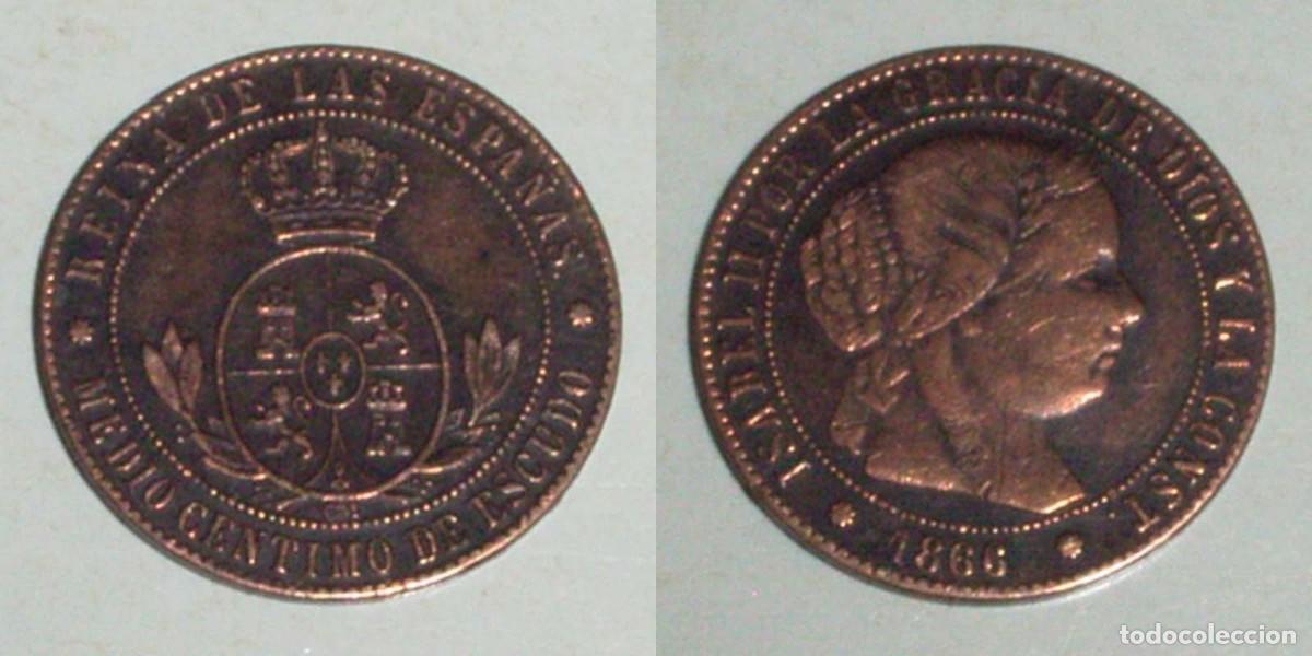 Monedas de Espa&ntilde;a: 1/2 Ctmo. Escudo 1866 Barcelona-OM