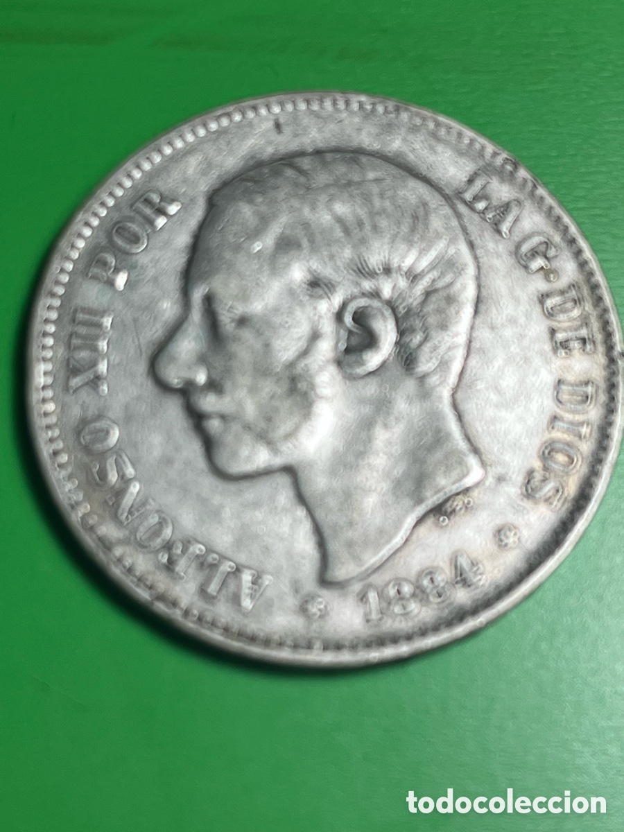 M&uuml;nzen von Spanien: 5 pesetas de plata. 1884.