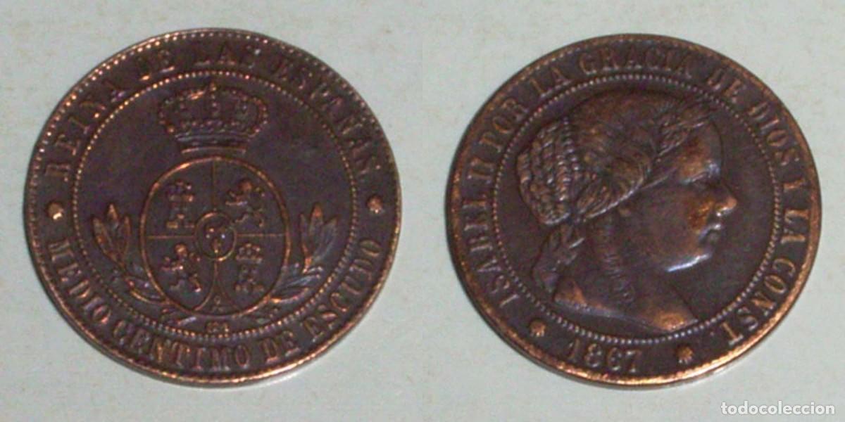 Monedas de Espa&ntilde;a: 1/2 Ctmo. Escudo 1867 Barcelona-OM