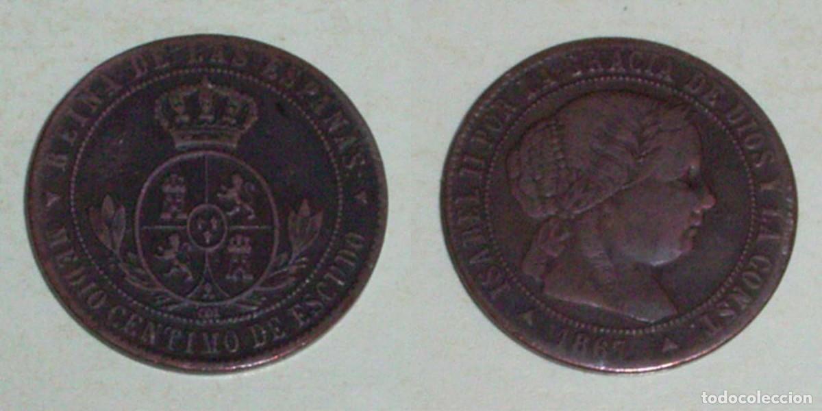 M&uuml;nzen von Spanien: 1/2 Ctmo. Escudo 1867 Segovia-OM